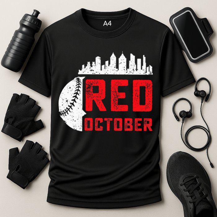 Red October Philly Philadelphia Baseball Retro Skyline Cooling Performance Crew T-Shirt