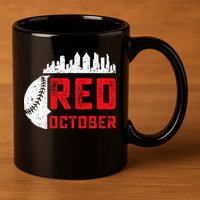 Red October Philly Philadelphia Baseball Retro Skyline 11oz C Handle Ceramic Mug
