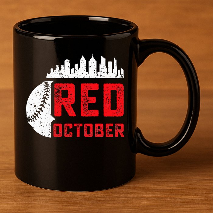 Red October Philly Philadelphia Baseball Retro Skyline 11oz C Handle Ceramic Mug