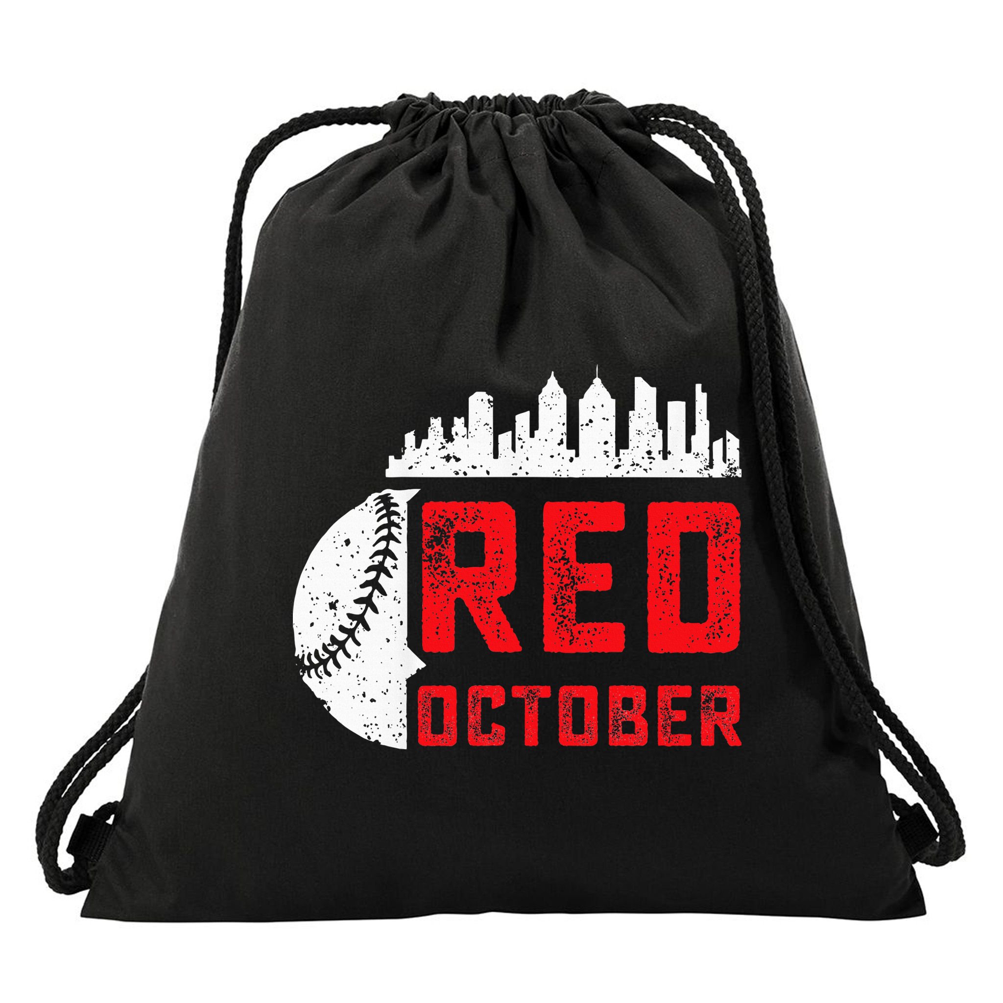 Red October Philly Philadelphia Baseball Retro Skyline Drawstring Bag