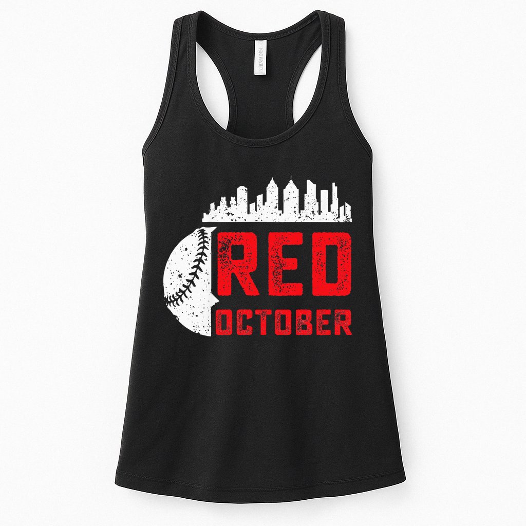 Red October Philly Philadelphia Baseball Retro Skyline Womens Tank Top