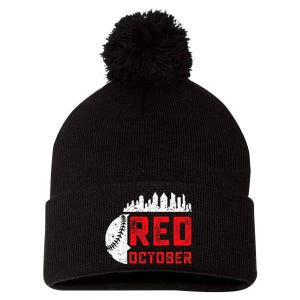 Red October Philly Philadelphia Baseball Retro Skyline Pom Pom 12in Knit Beanie