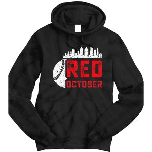 Red October Philly Philadelphia Baseball Retro Skyline Tie Dye Hoodie