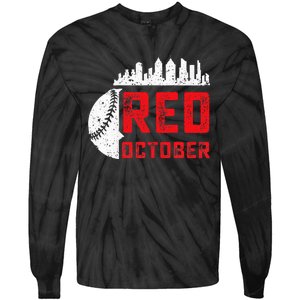 Red October Philly Philadelphia Baseball Retro Skyline Tie-Dye Long Sleeve Shirt