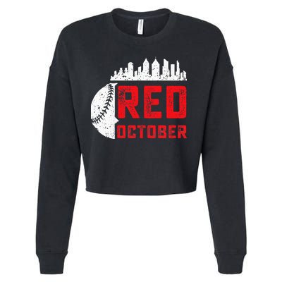 Red October Philly Philadelphia Baseball Retro Skyline Cropped Pullover Crew