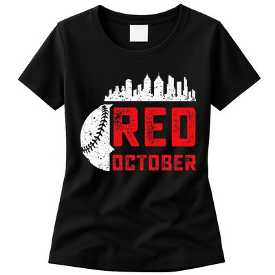 Red October Philly Philadelphia Baseball Retro Skyline Womens T-Shirt