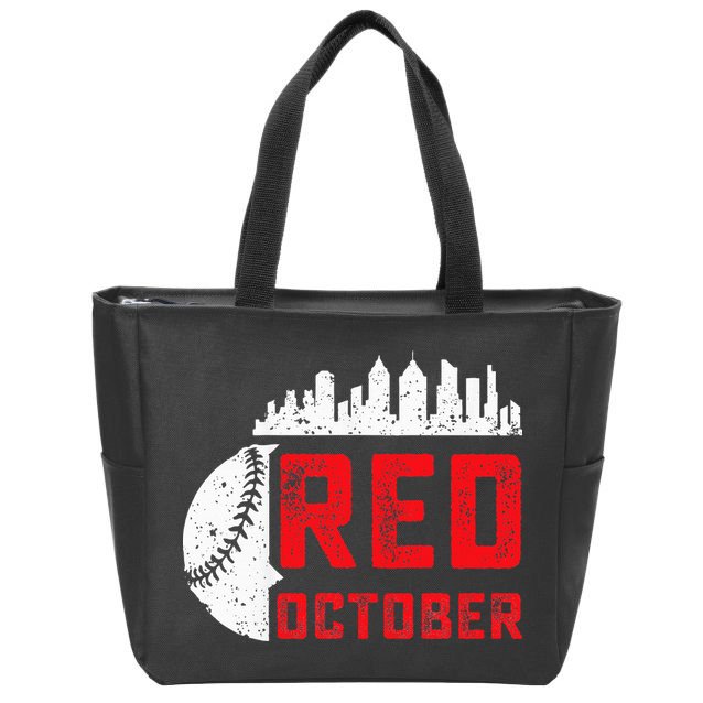 Red October Philly Philadelphia Baseball Retro Skyline Zip Tote Bag