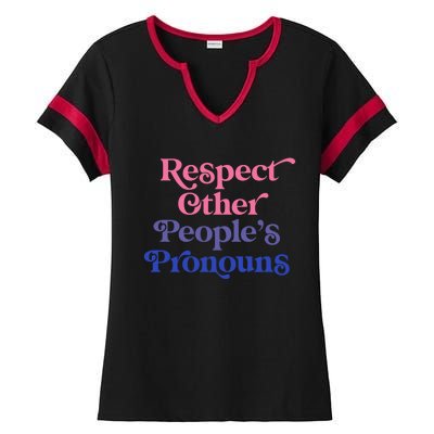 Respect Other Peoples Pronouns Bisexual Lgbtqia Pride Flag Gift Ladies Halftime Notch Neck Tee