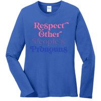 Respect Other Peoples Pronouns Bisexual Lgbtqia Pride Flag Gift Ladies Long Sleeve Shirt