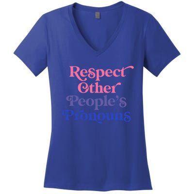 Respect Other Peoples Pronouns Bisexual Lgbtqia Pride Flag Gift Women's V-Neck T-Shirt