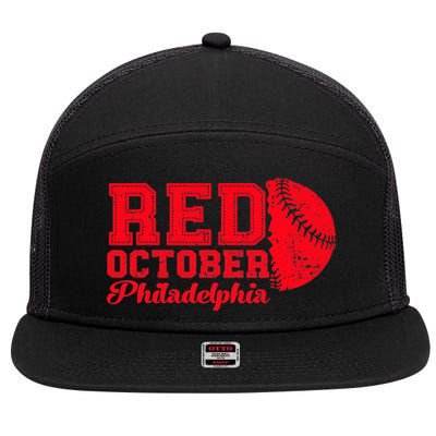 Red October Philadelphia Skyline Retro Philly Cityscap 7 Panel Mesh Trucker Snapback Hat