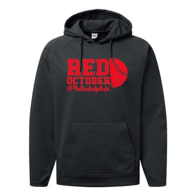 Red October Philadelphia Skyline Retro Philly Cityscap Performance Fleece Hoodie