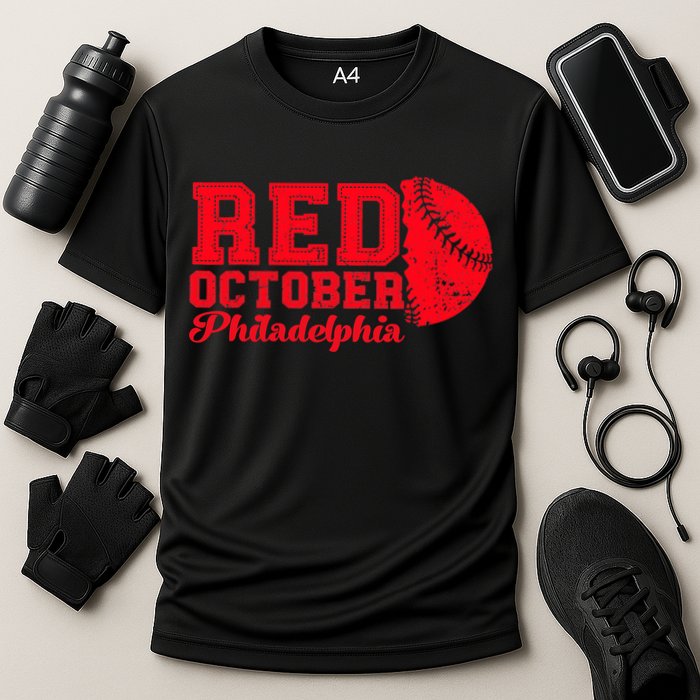 Red October Philadelphia Skyline Retro Philly Cityscap Cooling Performance Crew T-Shirt