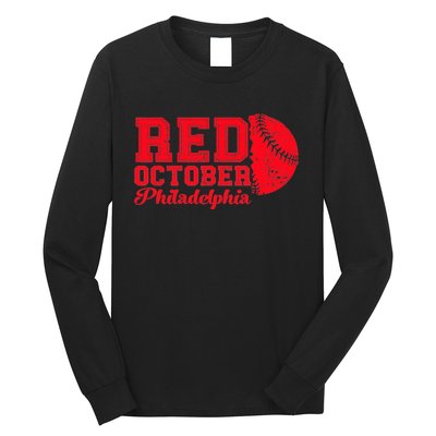 Red October Philadelphia Skyline Retro Philly Cityscap Long Sleeve Shirt