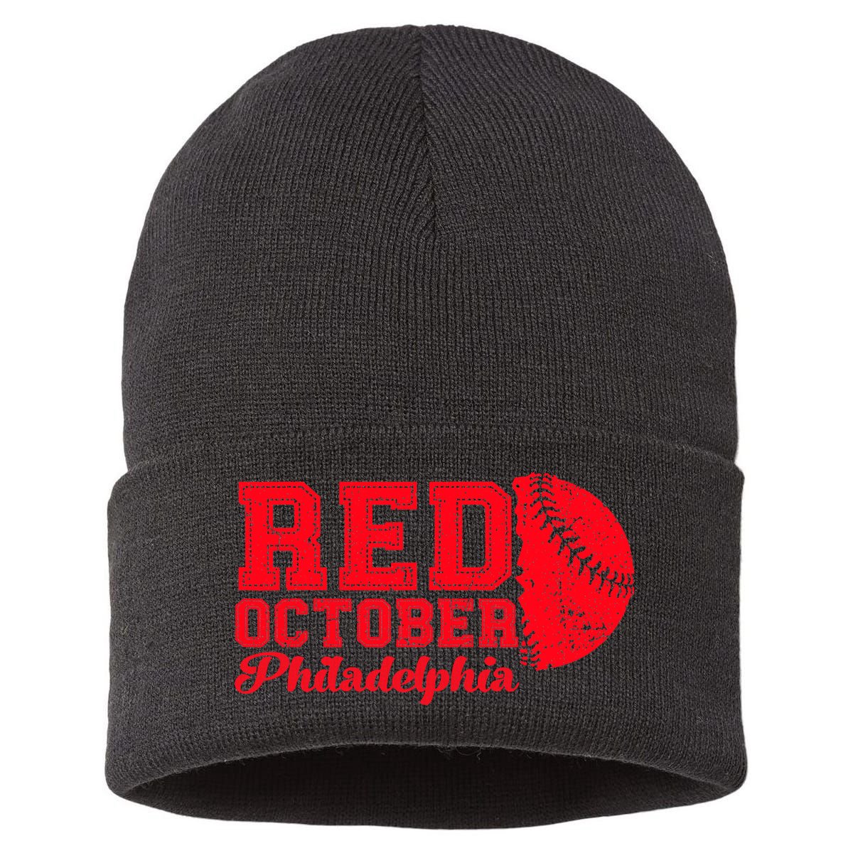 Red October Philadelphia Skyline Retro Philly Cityscap Sustainable Knit Beanie