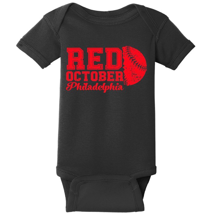 Red October Philadelphia Skyline Retro Philly Cityscap Baby Bodysuit