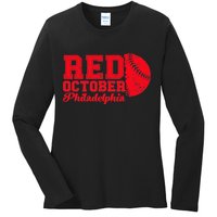 Red October Philadelphia Skyline Retro Philly Cityscap Ladies Long Sleeve Shirt