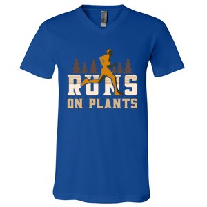 Runs On Plants Runner Marathon Athlete Running Gift V-Neck T-Shirt