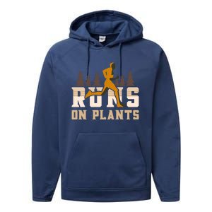 Runs On Plants Runner Marathon Athlete Running Gift Performance Fleece Hoodie