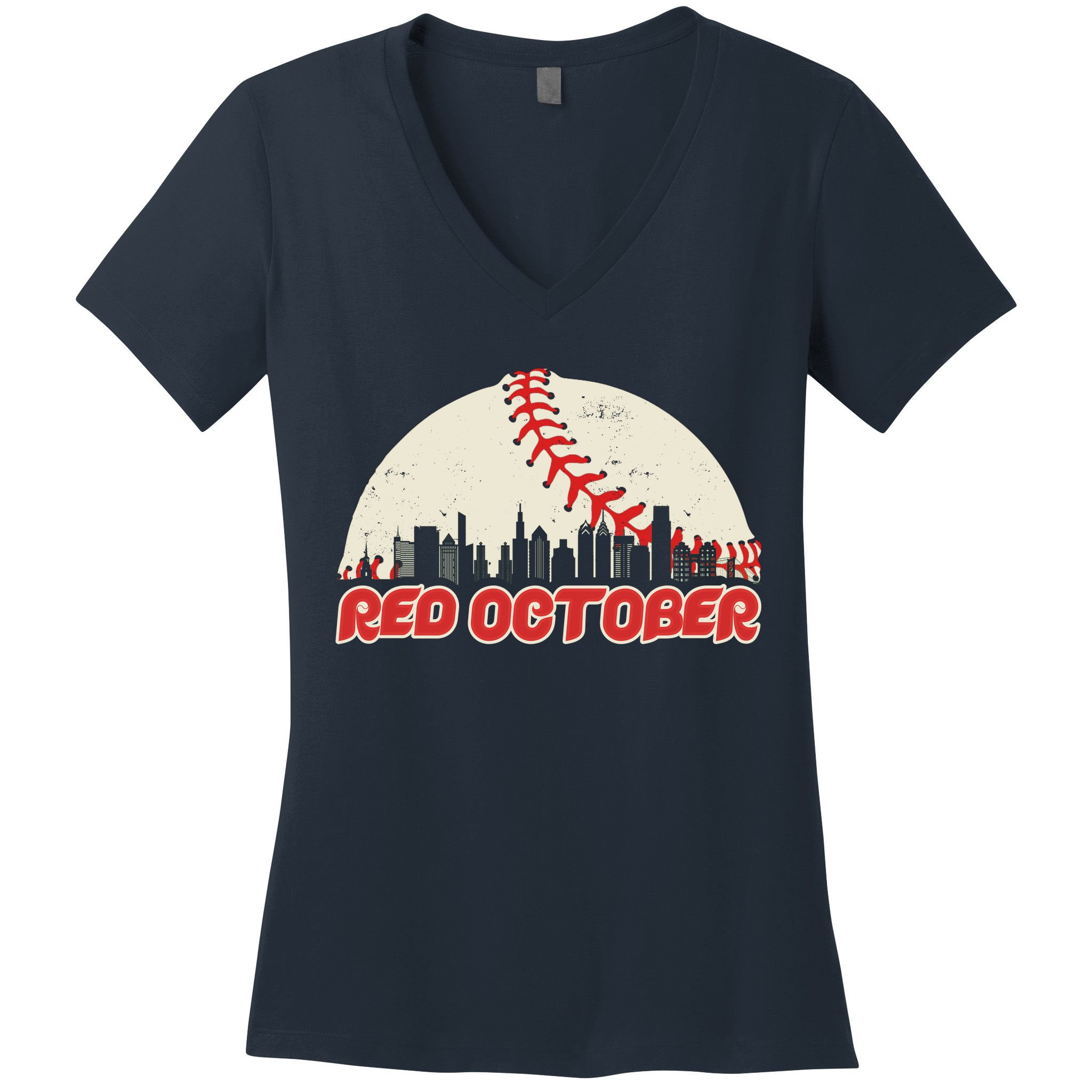 Red October Philadelphia Baseball Women's V-Neck T-Shirt