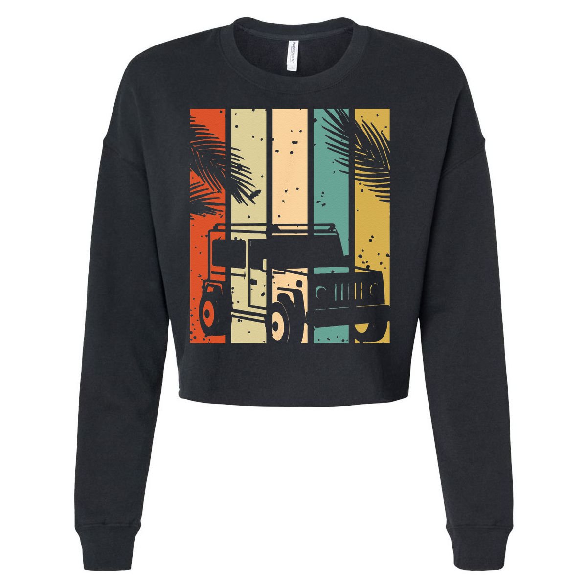 Retro Off Road Vehicle Cropped Pullover Crew