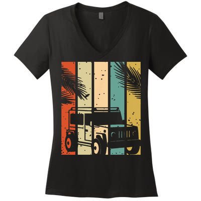 Retro Off Road Vehicle Women's V-Neck T-Shirt