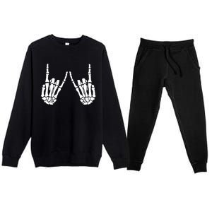 Rock On Rock Star Skeleton Hands Trendy Halloween Skeleton Gift Premium Crewneck Sweatsuit Set