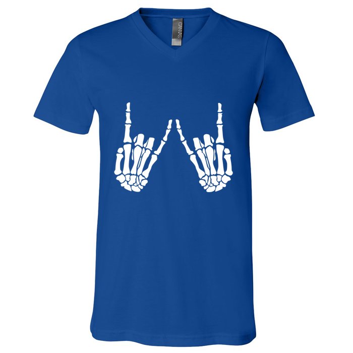 Rock On Rock Star Skeleton Hands Trendy Halloween Skeleton Gift V-Neck T-Shirt