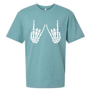 Rock On Rock Star Skeleton Hands Trendy Halloween Skeleton Gift Sueded Cloud Jersey T-Shirt