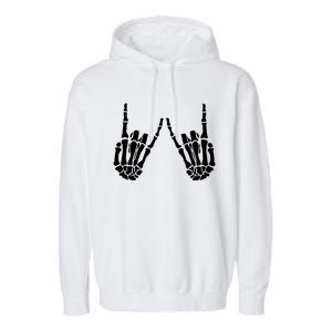 Rock On Rock Star Skeleton Hands Trendy Halloween Skeleton Gift Garment-Dyed Fleece Hoodie