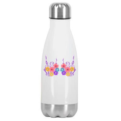 Rock On Rockstar Skeleton Hand Costume Halloween Floral Funny Gift Stainless Steel Insulated Water Bottle