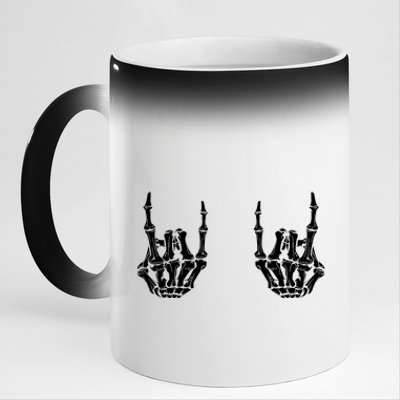 Rock On Rock Star Skeleton Hands Rocker Funny Halloween Gift 11oz Black Color Changing Mug