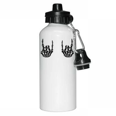 Rock On Rock Star Skeleton Hands Rocker Funny Halloween Gift Aluminum Water Bottle