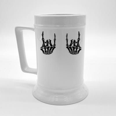 Rock On Rock Star Skeleton Hands Rocker Funny Halloween Gift Beer Stein