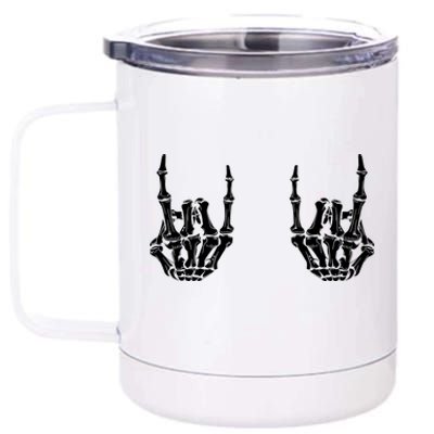 Rock On Rock Star Skeleton Hands Rocker Funny Halloween Gift 12 oz Stainless Steel Tumbler Cup