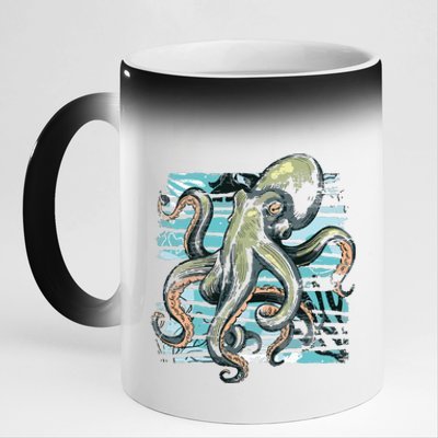 Retro Octopus 11oz Black Color Changing Mug