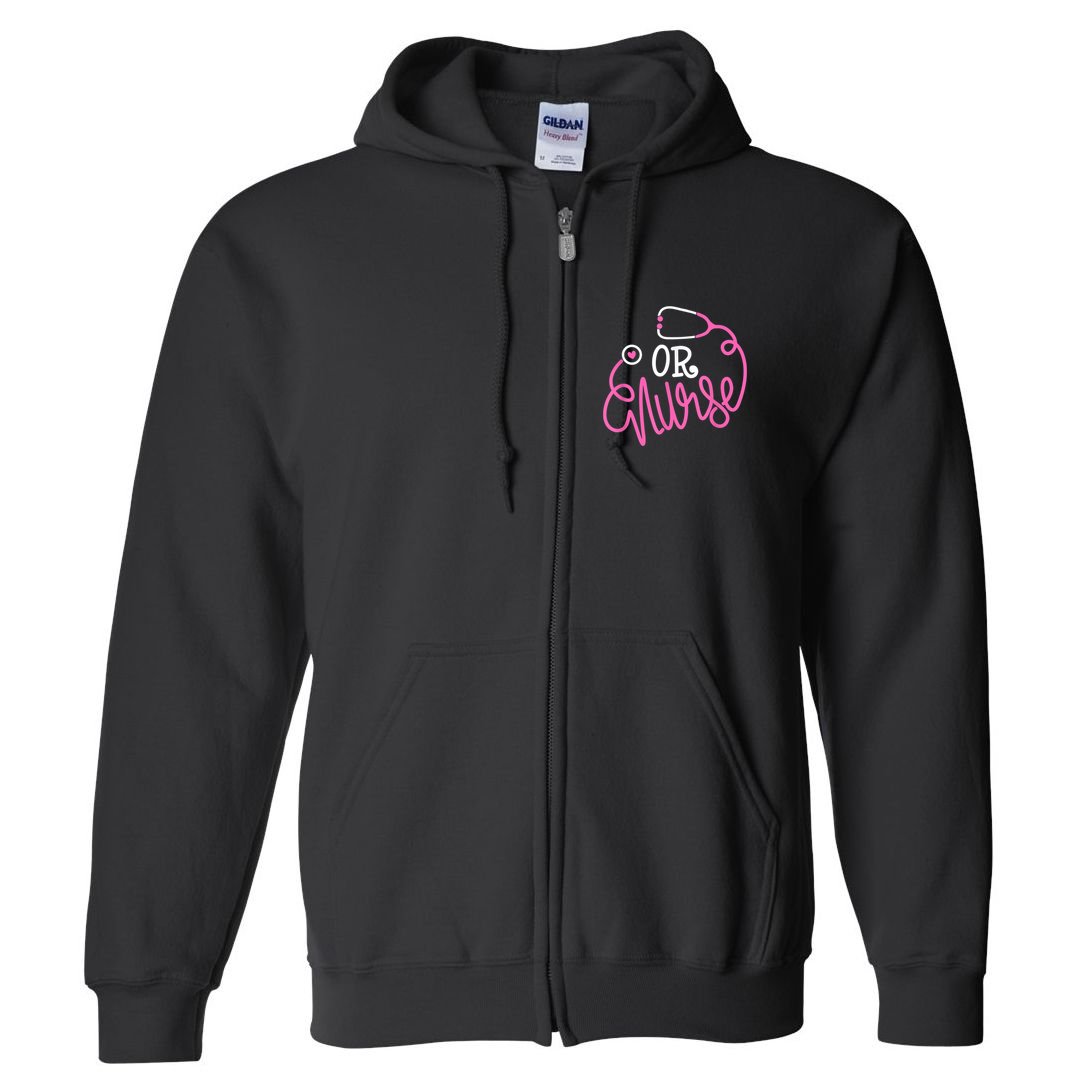 Registered Operating Room Nursing Stethoscope OR Nurse Full Zip Hoodie