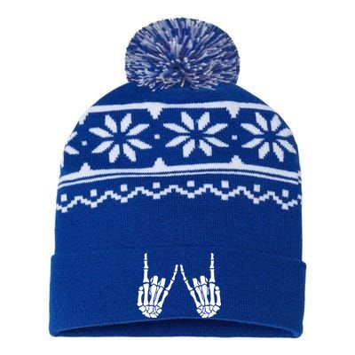 Rock On Rock Star Skeleton Hands Rocker Funny Halloween Cool Gift USA-Made Snowflake Beanie