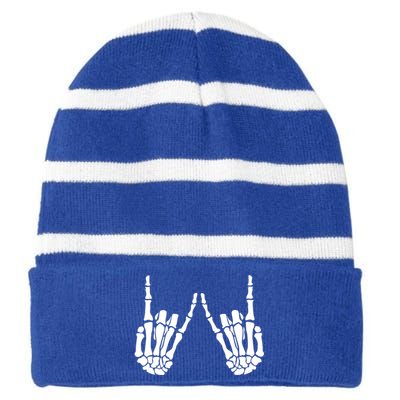 Rock On Rock Star Skeleton Hands Rocker Funny Halloween Cool Gift Striped Beanie with Solid Band