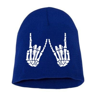 Rock On Rock Star Skeleton Hands Rocker Funny Halloween Cool Gift Short Acrylic Beanie