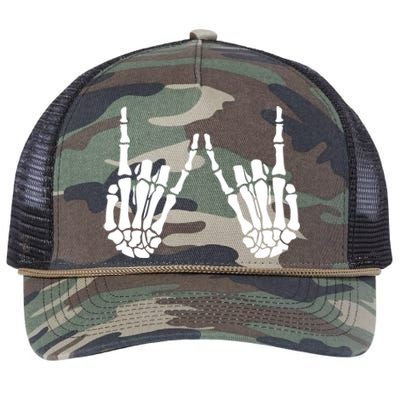 Rock On Rock Star Skeleton Hands Rocker Funny Halloween Cool Gift Retro Rope Trucker Hat Cap