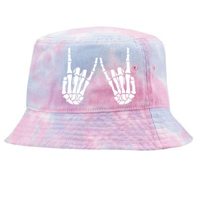 Rock On Rock Star Skeleton Hands Rocker Funny Halloween Cool Gift Tie-Dyed Bucket Hat