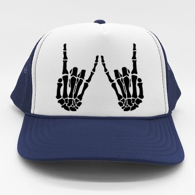 Rock On Rock Star Skeleton Hands Rocker Funny Halloween Cool Gift Trucker Hat