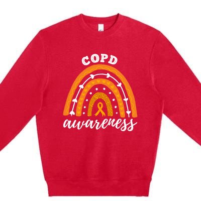 Rainbow Orange Ribbon Copd Awareness Gift Premium Crewneck Sweatshirt