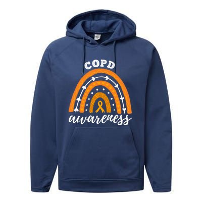 Rainbow Orange Ribbon Copd Awareness Gift Performance Fleece Hoodie