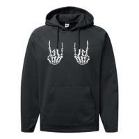 Rock On Rock Star Skeleton Hands Rocker Funny Halloween Performance Fleece Hoodie