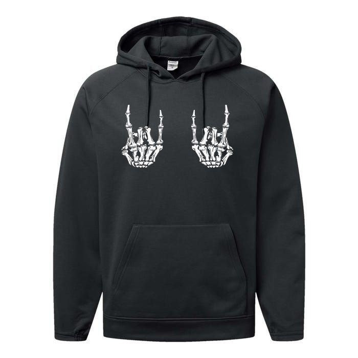 Rock On Rock Star Skeleton Hands Rocker Funny Halloween Performance Fleece Hoodie