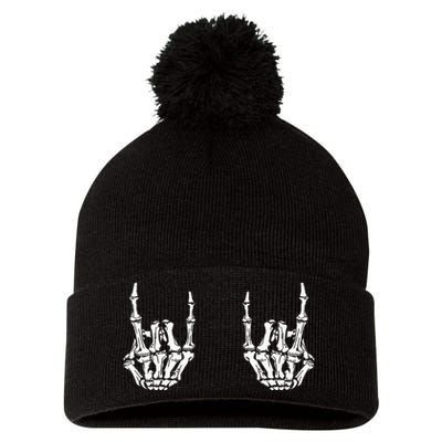 Rock On Rock Star Skeleton Hands Rocker Funny Halloween Pom Pom 12in Knit Beanie