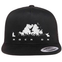 Rock On Rock And Roll Guitar Player Flat Bill Trucker Hat