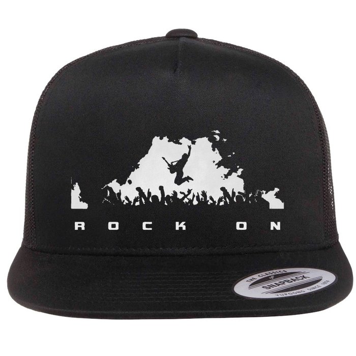 Rock On Rock And Roll Guitar Player Flat Bill Trucker Hat